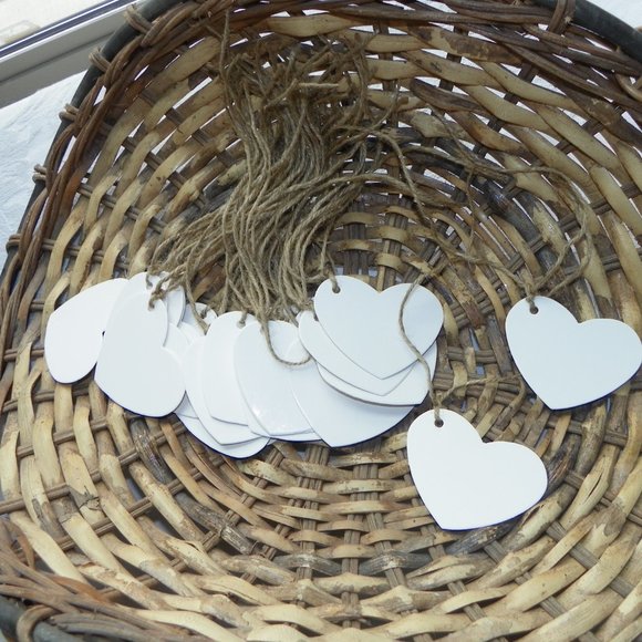 25 Tags White Heart Burlap Name Label - Picture 3 of 4